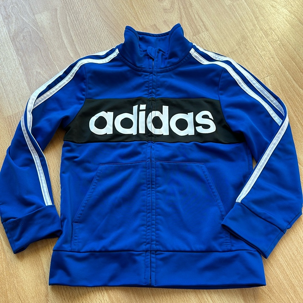 Adidas Blue and White Track Jacket Boys Size 5